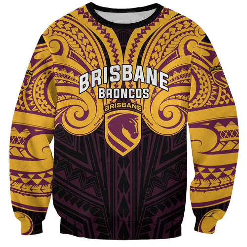 Custom Brisbane Broncos Sweatshirt Horse Warrior Polynesia Islander Rugby Mascot