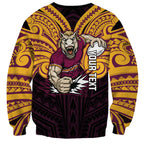 Custom Brisbane Broncos Sweatshirt Horse Warrior Polynesia Islander Rugby Mascot