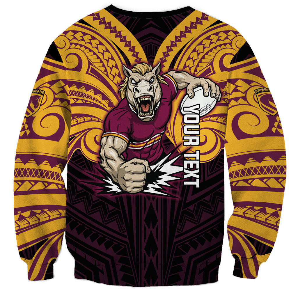 Custom Brisbane Broncos Sweatshirt Horse Warrior Polynesia Islander Rugby Mascot