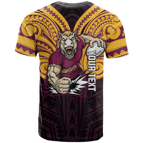 Custom Brisbane Broncos T Shirt Horse Warrior Polynesia Islander Rugby Mascot