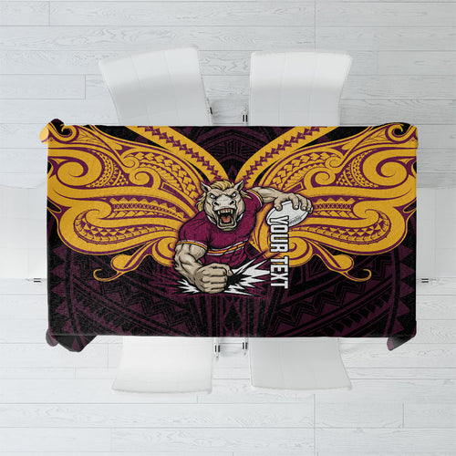 Custom Brisbane Broncos Tablecloth Horse Warrior Polynesia Islander Rugby Mascot