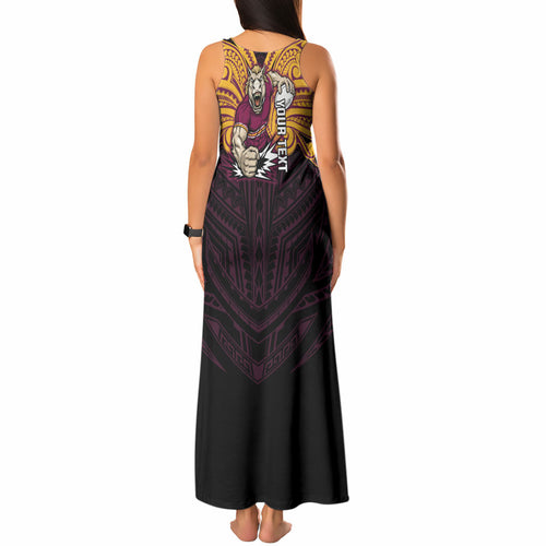Custom Brisbane Broncos Tank Maxi Dress Horse Warrior Polynesia Islander Rugby Mascot