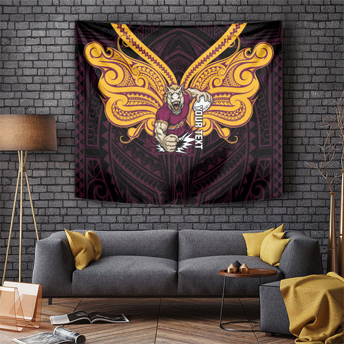 Custom Brisbane Broncos Tapestry Horse Warrior Polynesia Islander Rugby Mascot