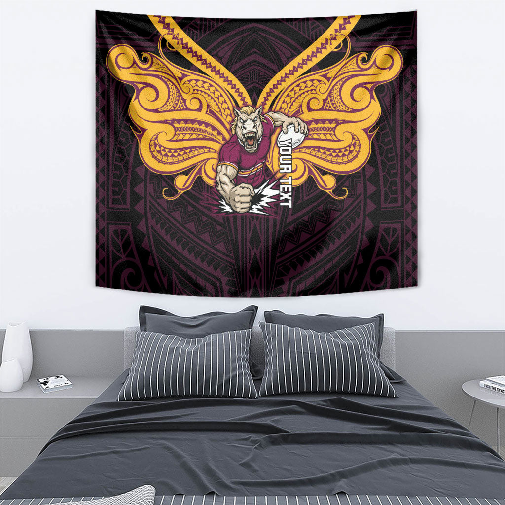 Custom Brisbane Broncos Tapestry Horse Warrior Polynesia Islander Rugby Mascot
