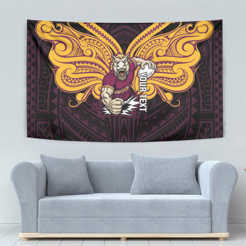 Custom Brisbane Broncos Tapestry Horse Warrior Polynesia Islander Rugby Mascot