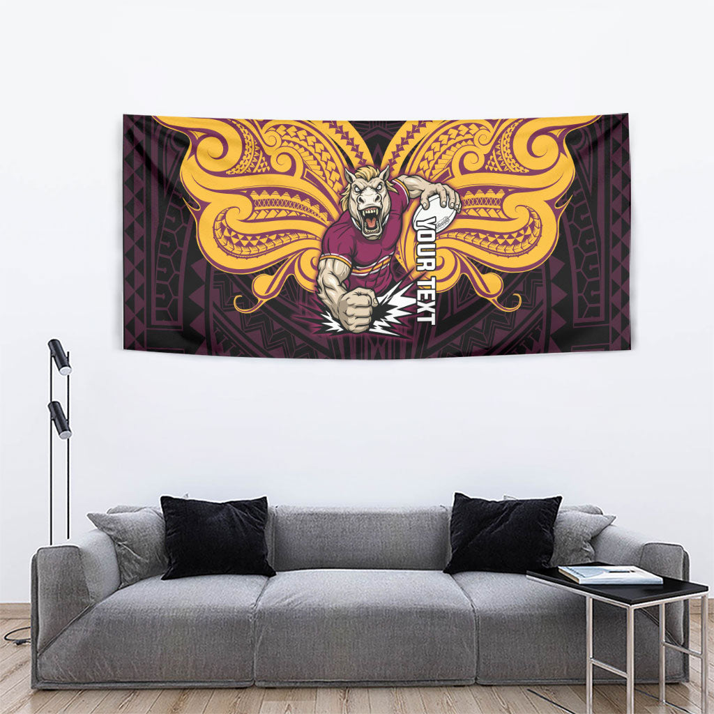Custom Brisbane Broncos Tapestry Horse Warrior Polynesia Islander Rugby Mascot