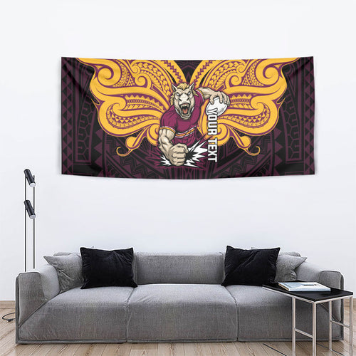 Custom Brisbane Broncos Tapestry Horse Warrior Polynesia Islander Rugby Mascot
