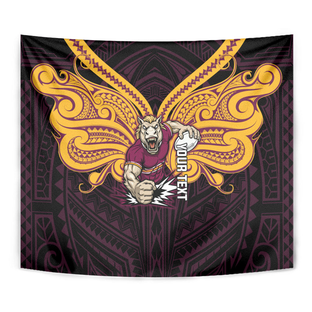 Custom Brisbane Broncos Tapestry Horse Warrior Polynesia Islander Rugby Mascot