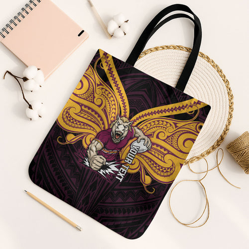 Custom Brisbane Broncos Tote Bag Horse Warrior Polynesia Islander Rugby Mascot