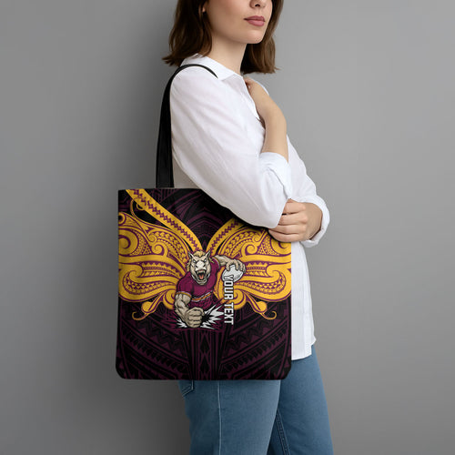 Custom Brisbane Broncos Tote Bag Horse Warrior Polynesia Islander Rugby Mascot
