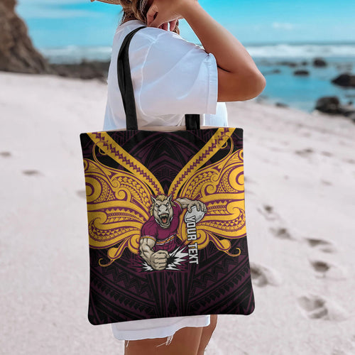 Custom Brisbane Broncos Tote Bag Horse Warrior Polynesia Islander Rugby Mascot