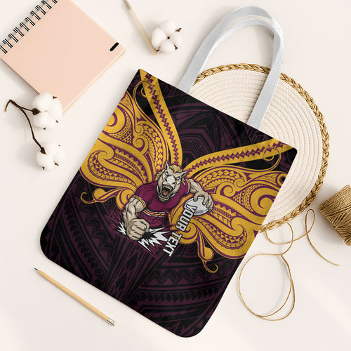 Custom Brisbane Broncos Tote Bag Horse Warrior Polynesia Islander Rugby Mascot