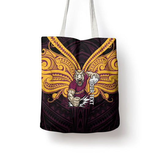 Custom Brisbane Broncos Tote Bag Horse Warrior Polynesia Islander Rugby Mascot