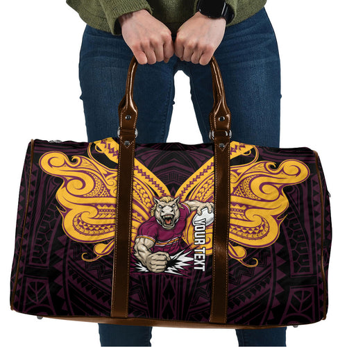 Custom Brisbane Broncos Travel Bag Horse Warrior Polynesia Islander Rugby Mascot