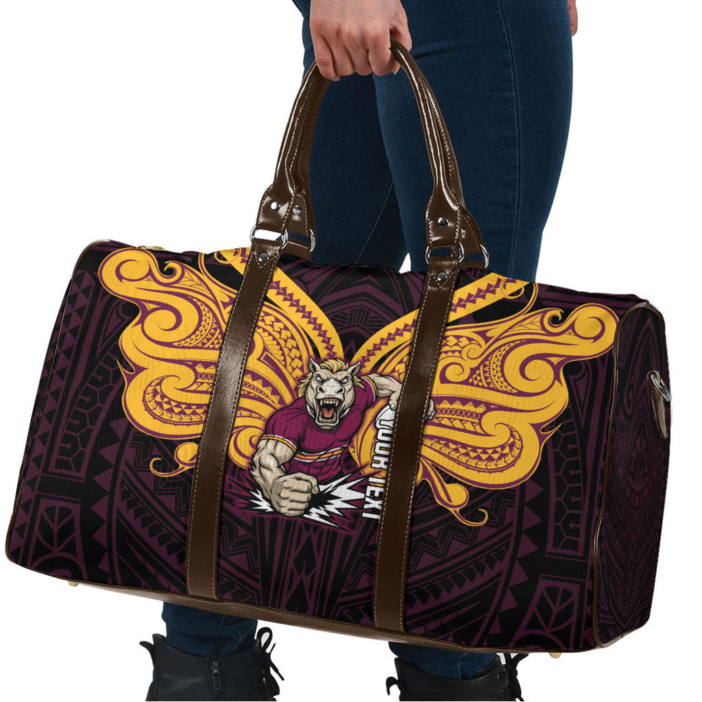 Custom Brisbane Broncos Travel Bag Horse Warrior Polynesia Islander Rugby Mascot