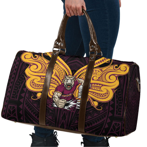 Custom Brisbane Broncos Travel Bag Horse Warrior Polynesia Islander Rugby Mascot