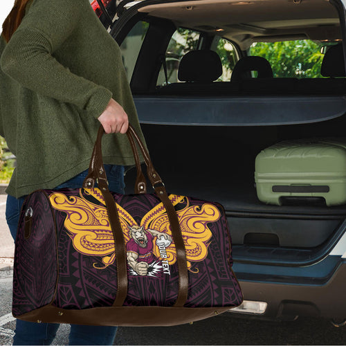 Custom Brisbane Broncos Travel Bag Horse Warrior Polynesia Islander Rugby Mascot