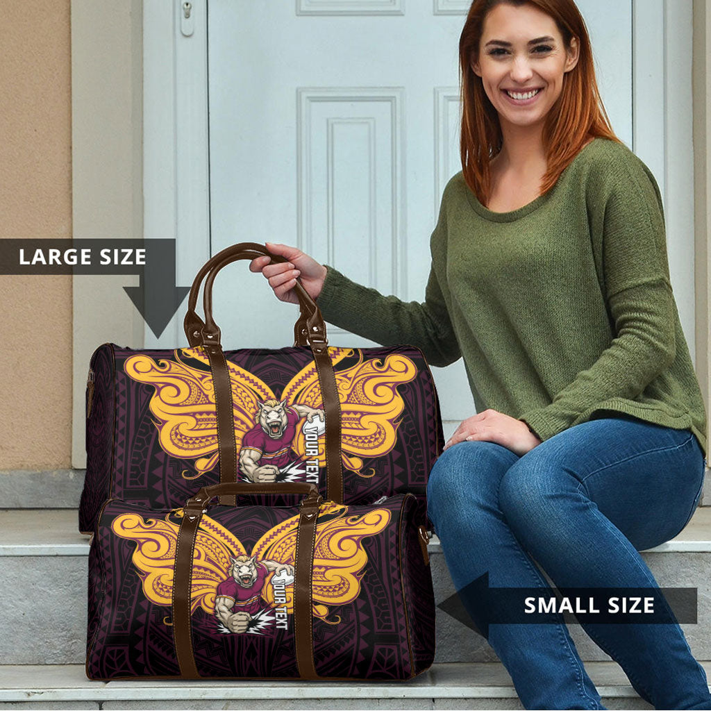 Custom Brisbane Broncos Travel Bag Horse Warrior Polynesia Islander Rugby Mascot