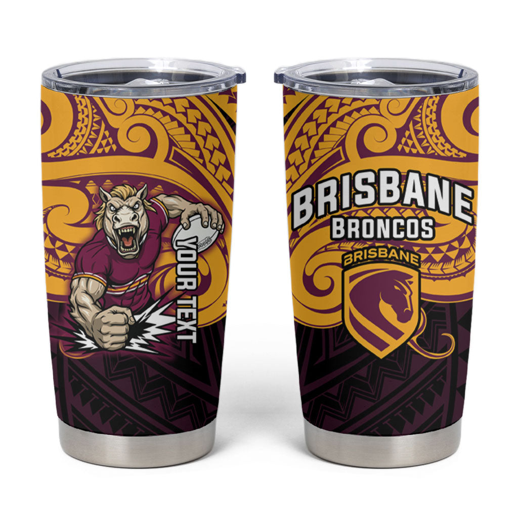 Custom Brisbane Broncos Tumbler Cup Horse Warrior Polynesia Islander Rugby Mascot