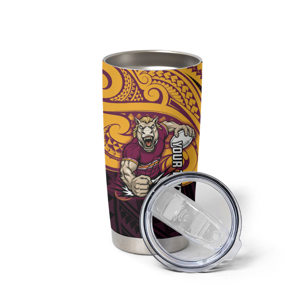Custom Brisbane Broncos Tumbler Cup Horse Warrior Polynesia Islander Rugby Mascot