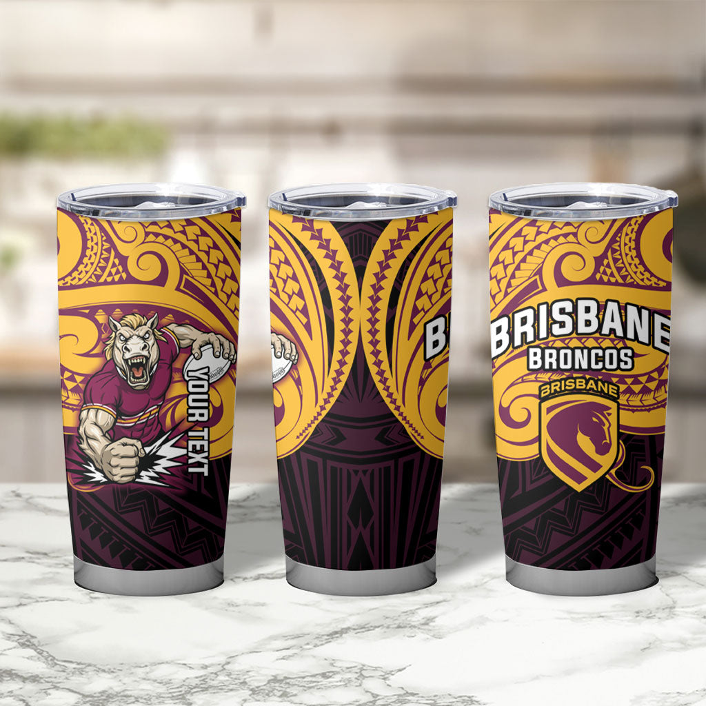 Custom Brisbane Broncos Tumbler Cup Horse Warrior Polynesia Islander Rugby Mascot