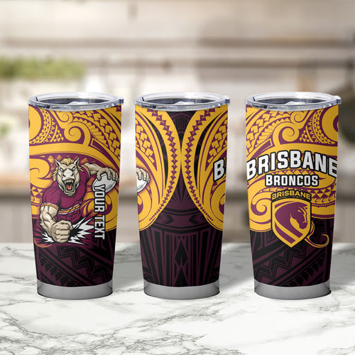 Custom Brisbane Broncos Tumbler Cup Horse Warrior Polynesia Islander Rugby Mascot