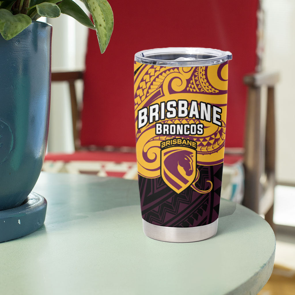 Custom Brisbane Broncos Tumbler Cup Horse Warrior Polynesia Islander Rugby Mascot