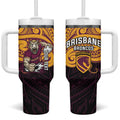 Custom Brisbane Broncos Tumbler With Handle Horse Warrior Polynesia Islander Rugby Mascot