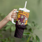 Custom Brisbane Broncos Tumbler With Handle Horse Warrior Polynesia Islander Rugby Mascot