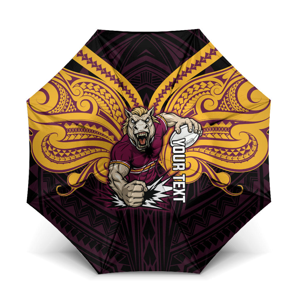 Custom Brisbane Broncos Umbrella Horse Warrior Polynesia Islander Rugby Mascot
