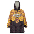 Custom Brisbane Broncos Wearable Blanket Hoodie Horse Warrior Polynesia Islander Rugby Mascot