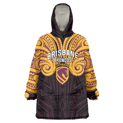 Custom Brisbane Broncos Wearable Blanket Hoodie Horse Warrior Polynesia Islander Rugby Mascot
