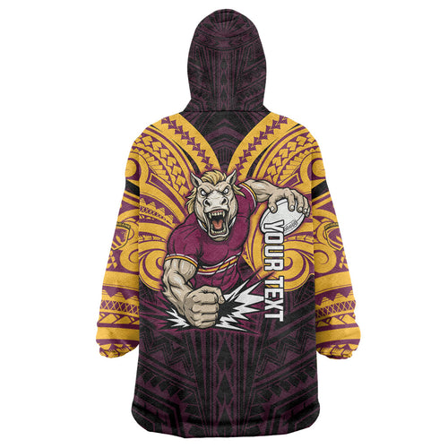 Custom Brisbane Broncos Wearable Blanket Hoodie Horse Warrior Polynesia Islander Rugby Mascot