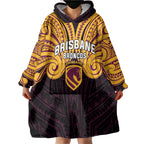 Custom Brisbane Broncos Wearable Blanket Hoodie Horse Warrior Polynesia Islander Rugby Mascot