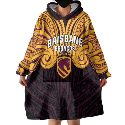 Custom Brisbane Broncos Wearable Blanket Hoodie Horse Warrior Polynesia Islander Rugby Mascot