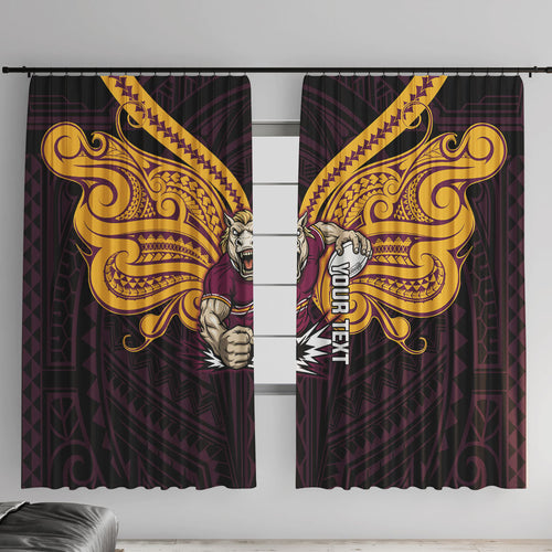 Custom Brisbane Broncos Window Curtain Horse Warrior Polynesia Islander Rugby Mascot