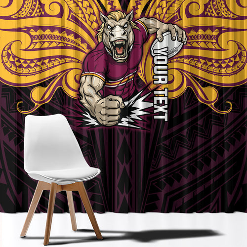 Custom Brisbane Broncos Window Curtain Horse Warrior Polynesia Islander Rugby Mascot
