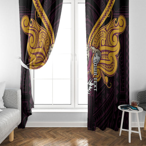 Custom Brisbane Broncos Window Curtain Horse Warrior Polynesia Islander Rugby Mascot