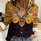 Custom Brisbane Broncos Women Casual Shirt Horse Warrior Polynesia Islander Rugby Mascot