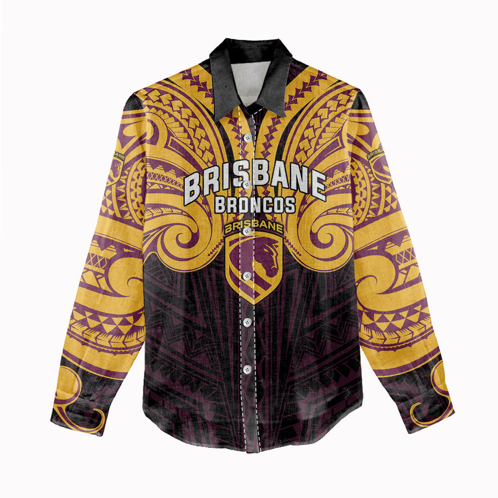 Custom Brisbane Broncos Women Casual Shirt Horse Warrior Polynesia Islander Rugby Mascot