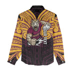 Custom Brisbane Broncos Women Casual Shirt Horse Warrior Polynesia Islander Rugby Mascot