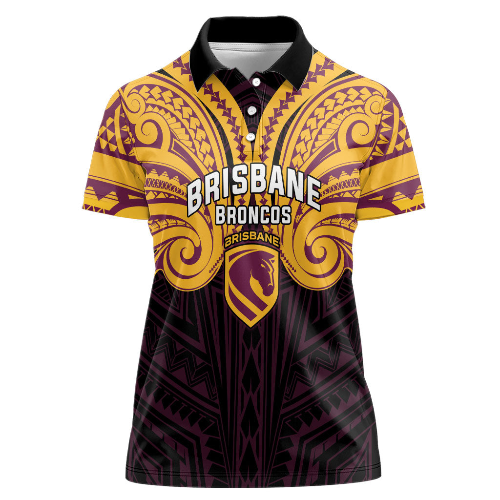 Custom Brisbane Broncos Women Polo Shirt Horse Warrior Polynesia Islander Rugby Mascot