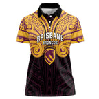 Custom Brisbane Broncos Women Polo Shirt Horse Warrior Polynesia Islander Rugby Mascot