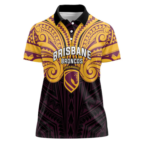 Custom Brisbane Broncos Women Polo Shirt Horse Warrior Polynesia Islander Rugby Mascot