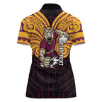 Custom Brisbane Broncos Women Polo Shirt Horse Warrior Polynesia Islander Rugby Mascot