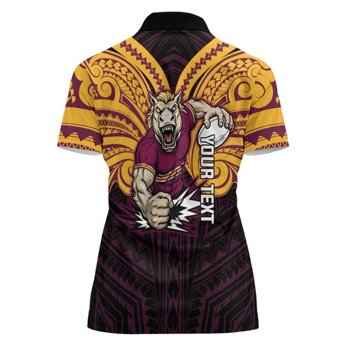 Custom Brisbane Broncos Women Polo Shirt Horse Warrior Polynesia Islander Rugby Mascot