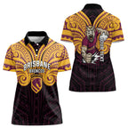 Custom Brisbane Broncos Women Polo Shirt Horse Warrior Polynesia Islander Rugby Mascot
