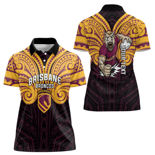 Custom Brisbane Broncos Women Polo Shirt Horse Warrior Polynesia Islander Rugby Mascot