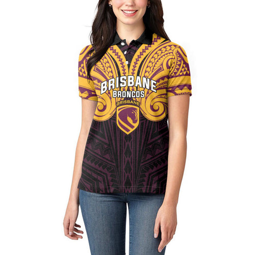 Custom Brisbane Broncos Women Polo Shirt Horse Warrior Polynesia Islander Rugby Mascot