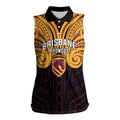 Custom Brisbane Broncos Women Sleeveless Polo Shirt Horse Warrior Polynesia Islander Rugby Mascot